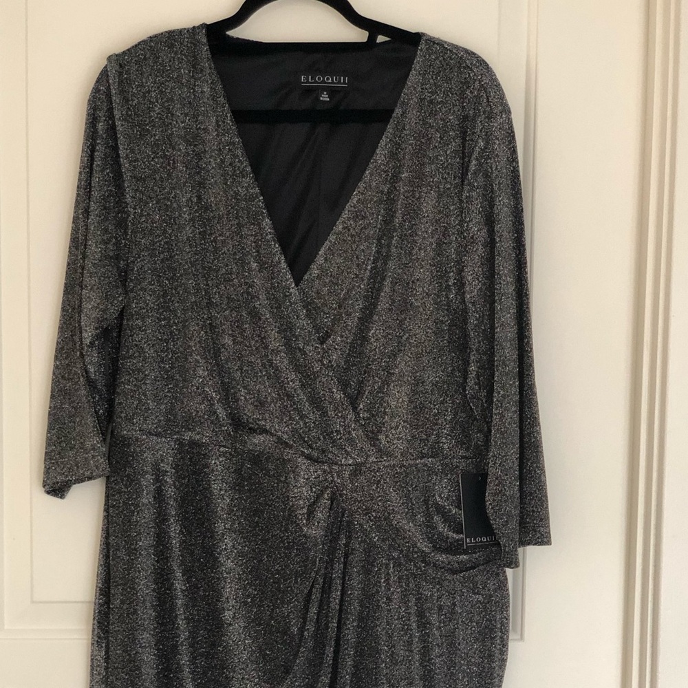 Eloquii Draped Front Metallic Knit Dress